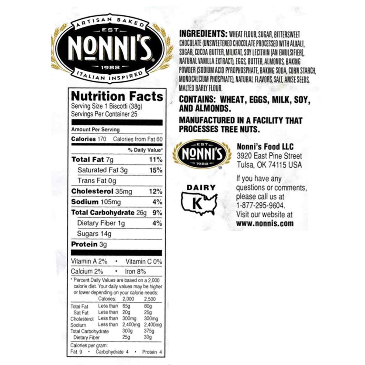 Nonni's Biscotti, Almond Dark Chocolate, 1.33 oz, 25-count