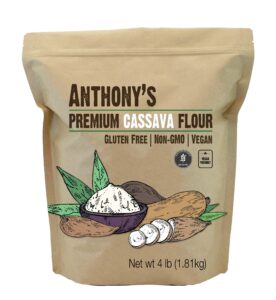 anthony's cassava flour, 4 lb, batch tested gluten free, non gmo, vegan