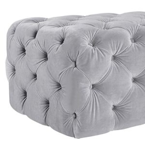 TOV Furniture The Kaylee Collection Modern Style Living Room Jumbo Velvet Upholstered Button Tufted Ottoman, Grey