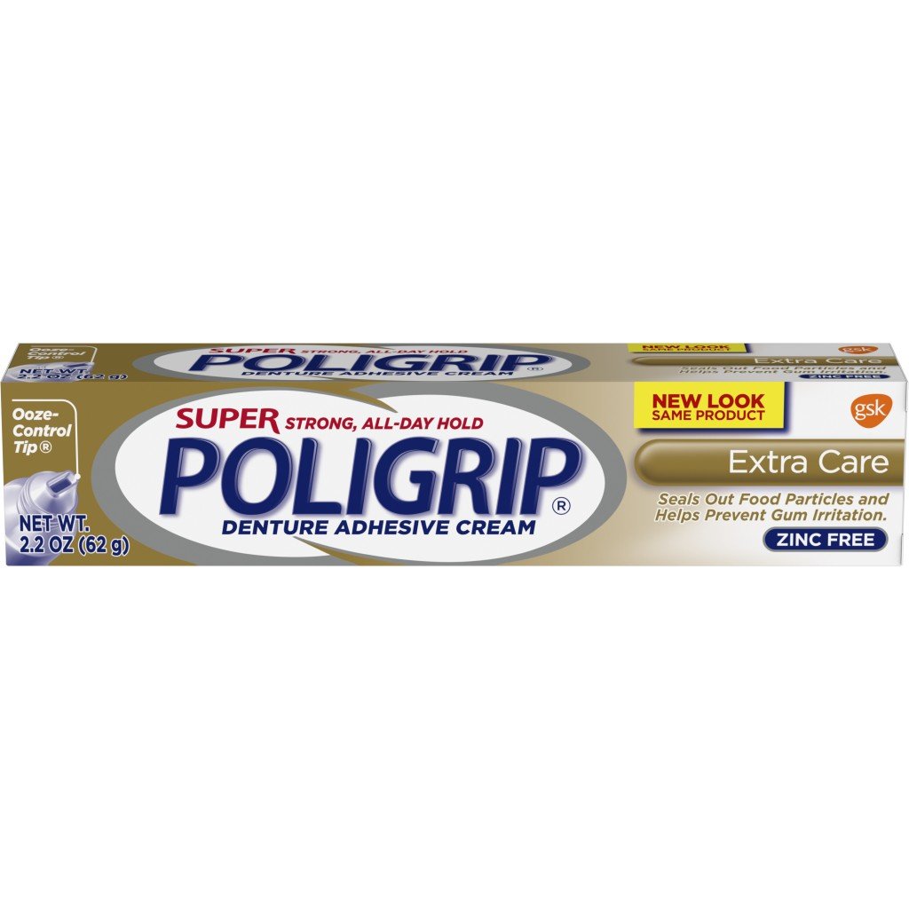 Super Poligrip Extra Care Zinc Free Denture and Partials Adhesive Cream, 2.2 ounce