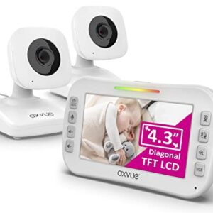 AXVUE Video Baby Monitor, Comfortable Slim Design Handheld Enclosure, 4.3" Screen Monitor & 2 Camera, Range up to 1000ft, 12 Hour Battery Life, 2-Way Talk, Night Vision, Temperature Monitor, No WiFi.