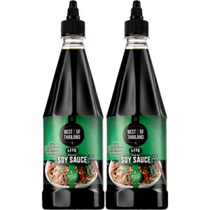 best of thailand premium lite soy sauce low sodium | 2 bottles of lite soy sauce 23.65oz real authentic asian-brewed marinade for marinating fish, meat & roasted vegetables | 75% less sodium