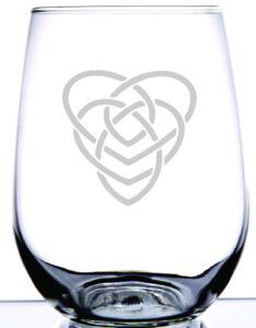 ie laserware irish celtic motherhood knot laser etched engraved wine glass, 15 ounce stemless wine glass -unique gift for mothers