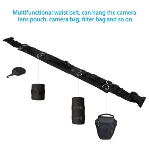 Powerextra Multifunction Outdoor Photography Adjustable Waist Strap Belt with D-rings for Hanging Tripod Lightweight Camera Bag Lens Pouch Flash Bag