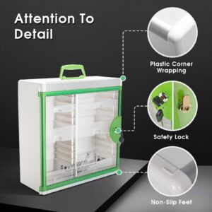 Glosen Medicine Cabinet Locking Medicine Cabinet Wall Mounted 15.62 x 6.5 x 15.43 Inch Portable Storage Container Big Capacity Green