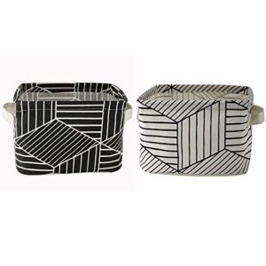 focuh stylish black & white storage baskets cotton and linen fabric nursery storage cubes bins for shelves & desks,set of 2
