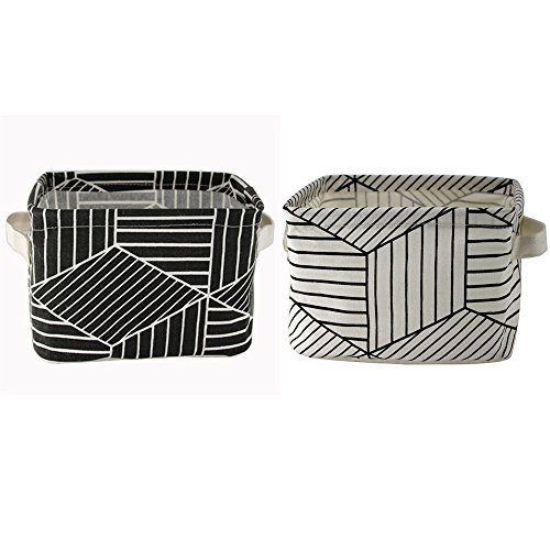 FocuH Stylish Black & White Storage Baskets Cotton and Linen Fabric Nursery Storage Cubes Bins for Shelves & Desks,Set of 2