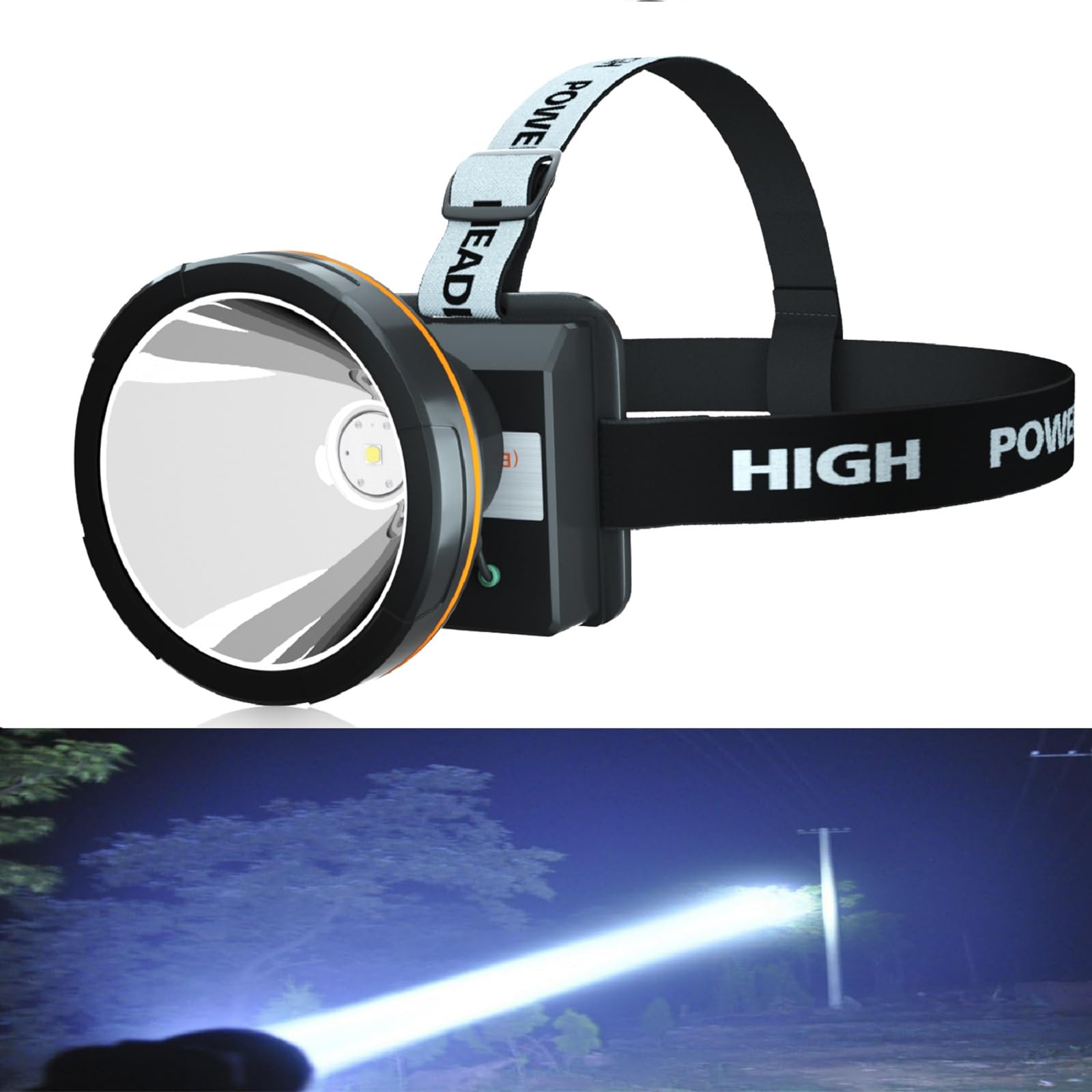 ODEAR Super Bright Headlamp Rechargeable LED Spotlight with Battery Powered Headlight for Garden Outdoor Camping Fishing (Large)