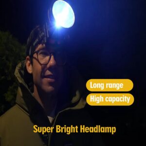 ODEAR Super Bright Headlamp Rechargeable LED Spotlight with Battery Powered Headlight for Garden Outdoor Camping Fishing (Large)