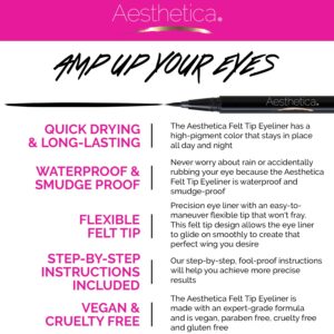 Aesthetica Felt Tip Liquid Eyeliner Pen - Fast-drying Waterproof & Smudge Proof Eye Liner (Jet Black)