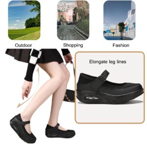 EnllerviiD Women Breathable Mary Jane Shoes Buckle Fitness Toning Walking Sneakers Black Mesh Platform Shoes 42