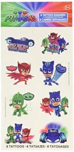 vibrant multicolor pj masks tattoo favors - 2" x 1.75" (pack of 8) - kid-friendly temporary tattoos - perfect for party bags & fun events
