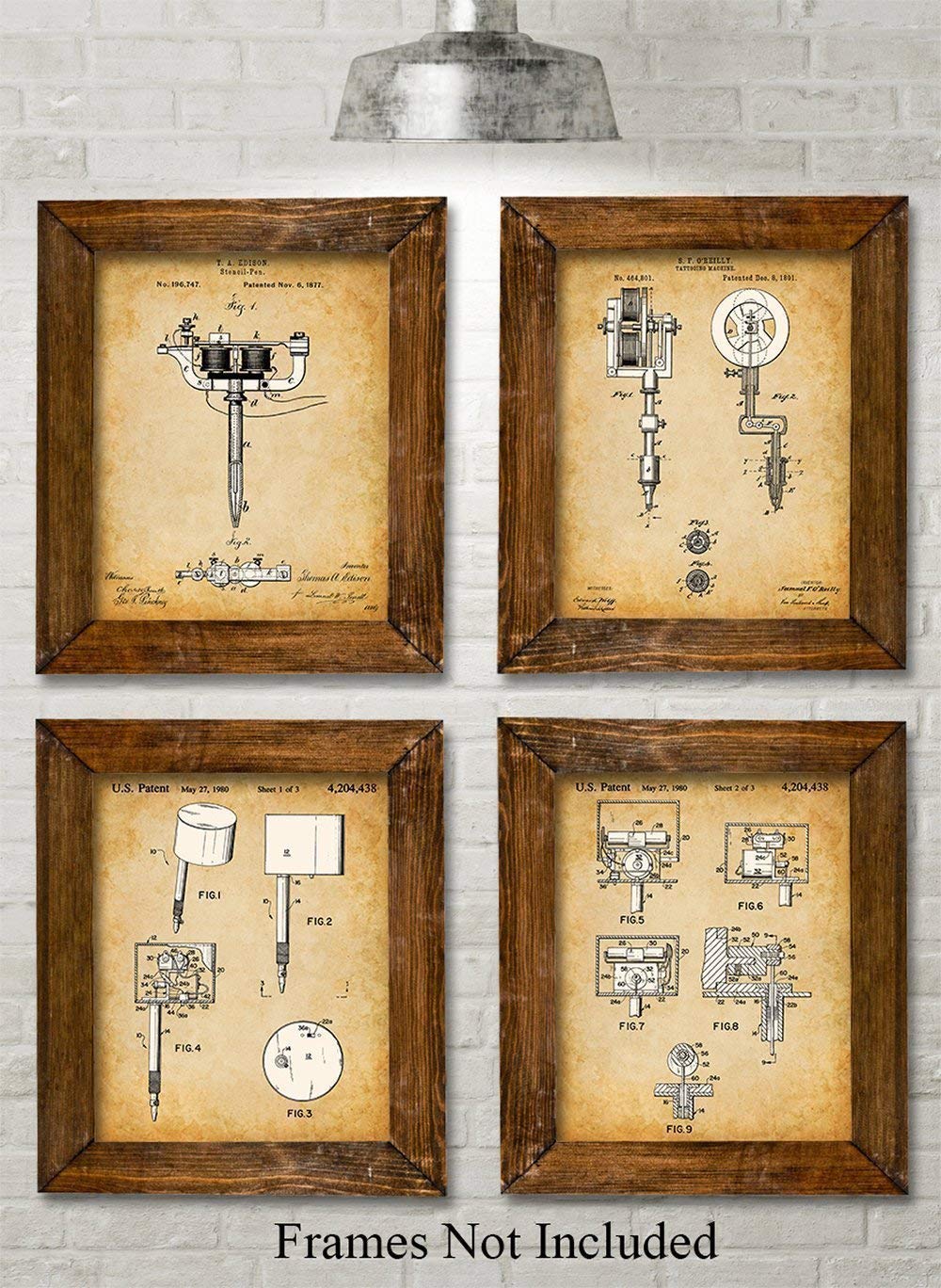 Original Tattoo Machine Patent Prints - Set of Four Photos (8x10) Unframed - Makes a Great Tattoo Artist Gift - Tattoo Shop Decor and Gift Under $20 for Tattoo Artists and Ink Fans