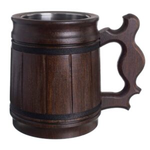 myfancycraft gifts for men handmade beer mug oak wood stainless steel cup box natural 0.3l 10oz classic brown