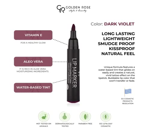 Golden Rose Lip Marker Lip Stain Ultra Long Lasting Natural Finish Water Based with Aloe Vera and Vitamin E (105 Mulberry)