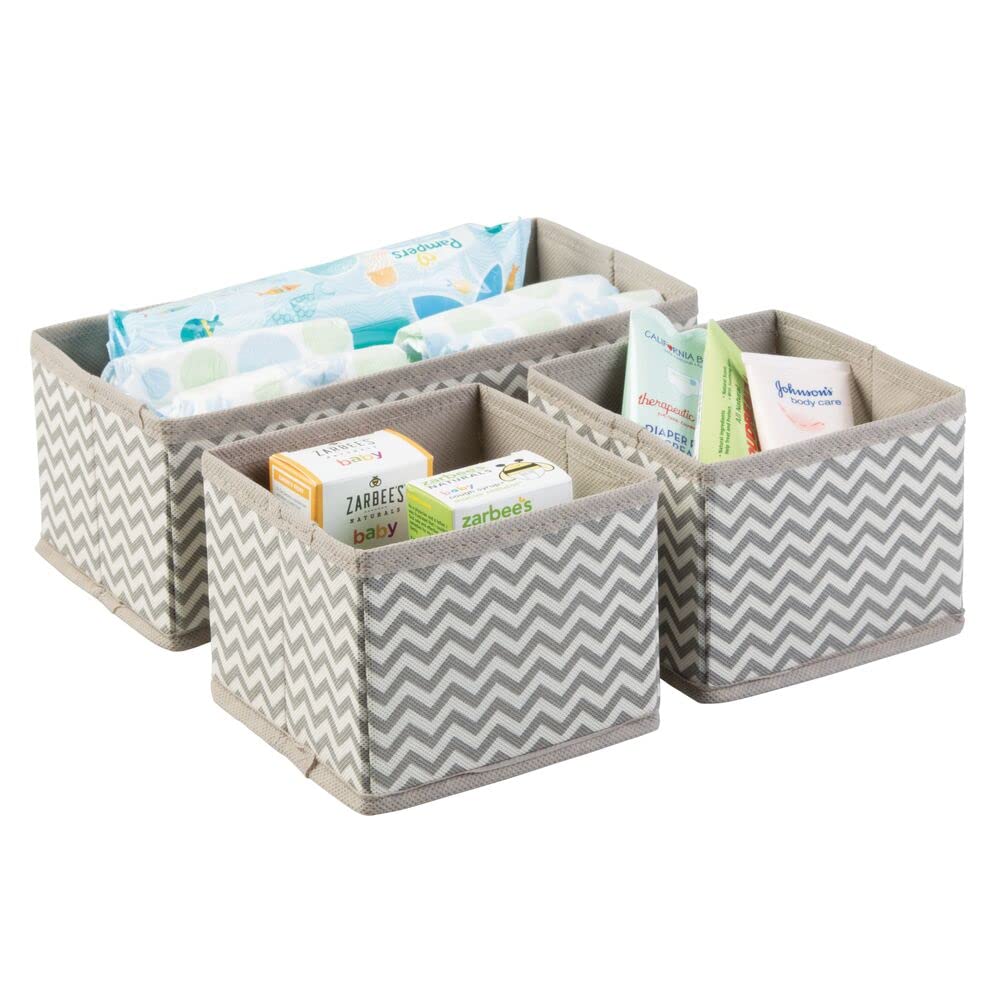 mDesign Fabric Drawer Divider Organizer Bin, Nursery/Bedroom Dresser, Closet, Shelf, Playroom Organization, Hold Clothes, Toys, Diapers, Bibs, Spira Collection, Set of 3, 4 Pack, Taupe/Natural Chevron