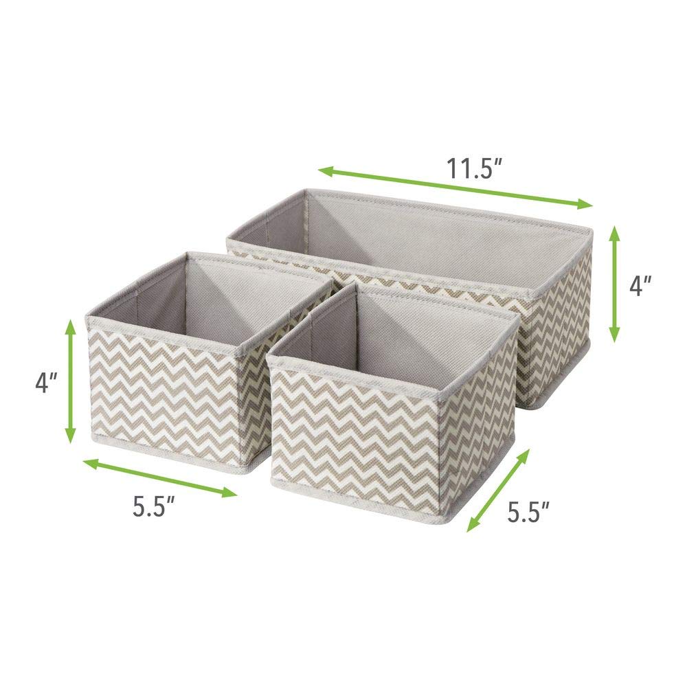 mDesign Fabric Drawer Divider Organizer Bin, Nursery/Bedroom Dresser, Closet, Shelf, Playroom Organization, Hold Clothes, Toys, Diapers, Bibs, Spira Collection, Set of 3, 4 Pack, Taupe/Natural Chevron