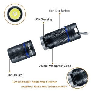 SdeNow Mini Flashlight Keychain with Micro USB Rechargeable Tiny Flashlight Brightness can Achieve up to 200 lumens for EDC Torch