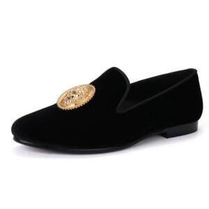 animal buckle men dress shoes handmade velvet loafer slippers (11) black