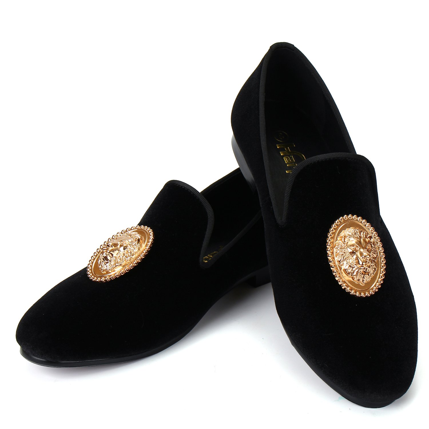 Animal Buckle Men Dress Shoes Handmade Velvet Loafer Slippers (11) Black