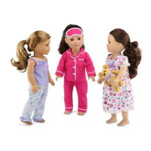 Emily Rose 18-inch Doll Clothes Pajamas PJs Sleep Set, with Teddy Bear - 7 PC Value Bundle | Compatible with 18" inch American Girl Dolls