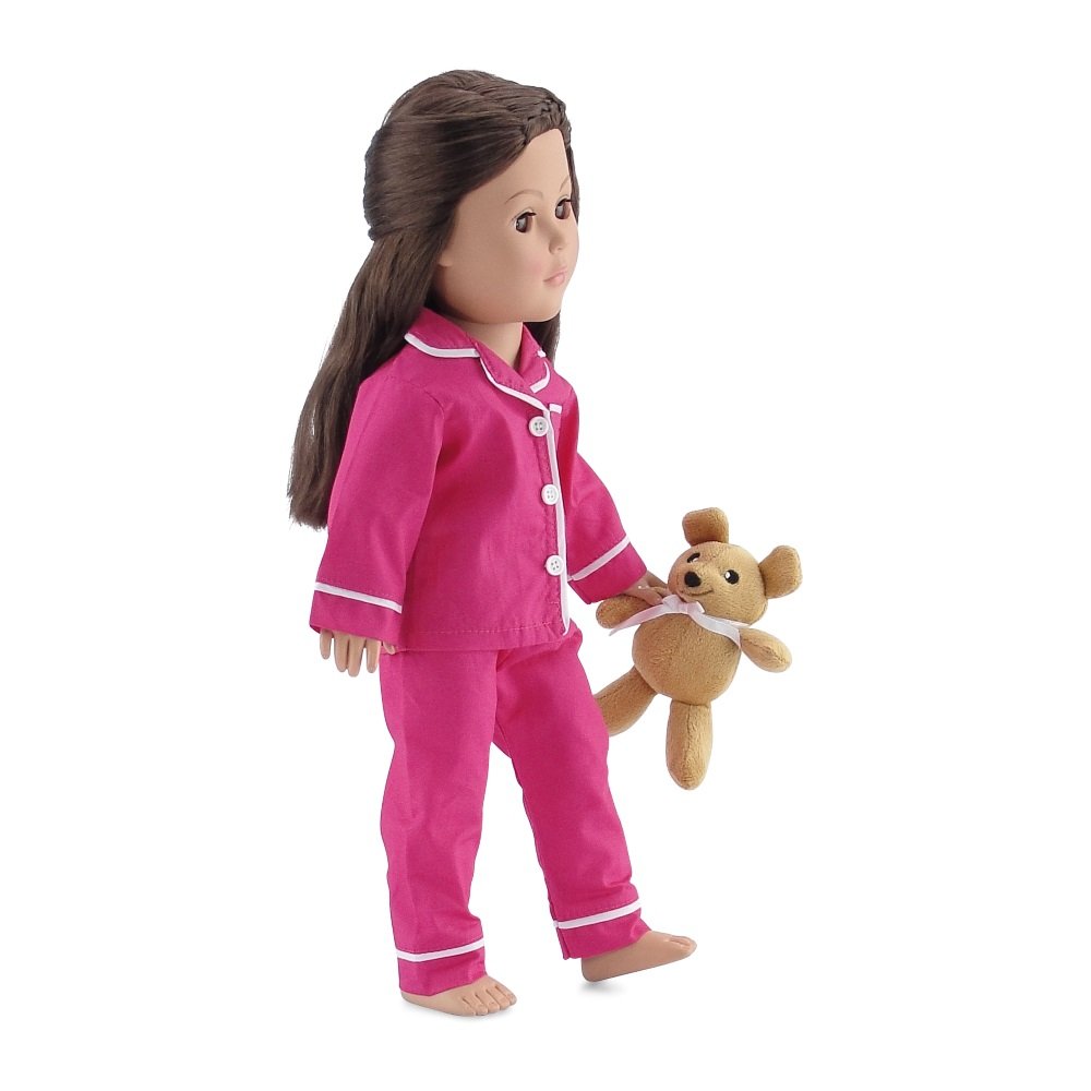 Emily Rose 18-inch Doll Clothes Pajamas PJs Sleep Set, with Teddy Bear - 7 PC Value Bundle | Compatible with 18" inch American Girl Dolls