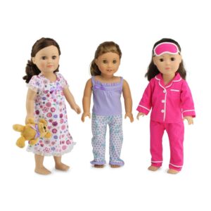 Emily Rose 18-inch Doll Clothes Pajamas PJs Sleep Set, with Teddy Bear - 7 PC Value Bundle | Compatible with 18" inch American Girl Dolls
