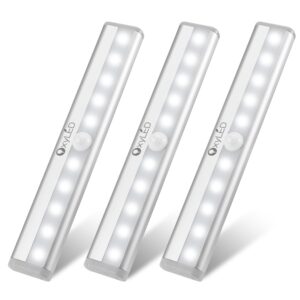 oxyled under cabinet lights, 10 led motion sensor lights indoor, wireless stick-on anywhere battery operated motion sensor closet lights, under counter lights for kitchen pantry cabinet stairs, 3 pack