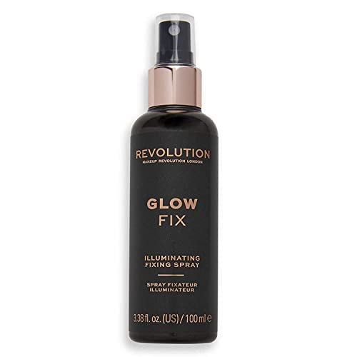 Makeup Revolution, Glow Fix Illuminating Fixing Spray, Glow Finish, Hydrating & Brightening Setting Spray for Face, Vegan & Cruelty-Free, 3.38fl.oz