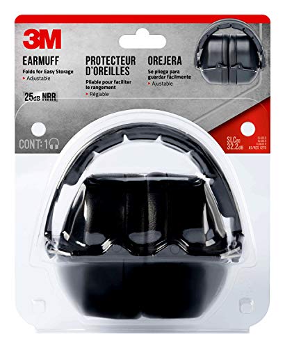 3M Folding Earmuff, Black, NRR 25dB, 1 Count (Pack of 1)