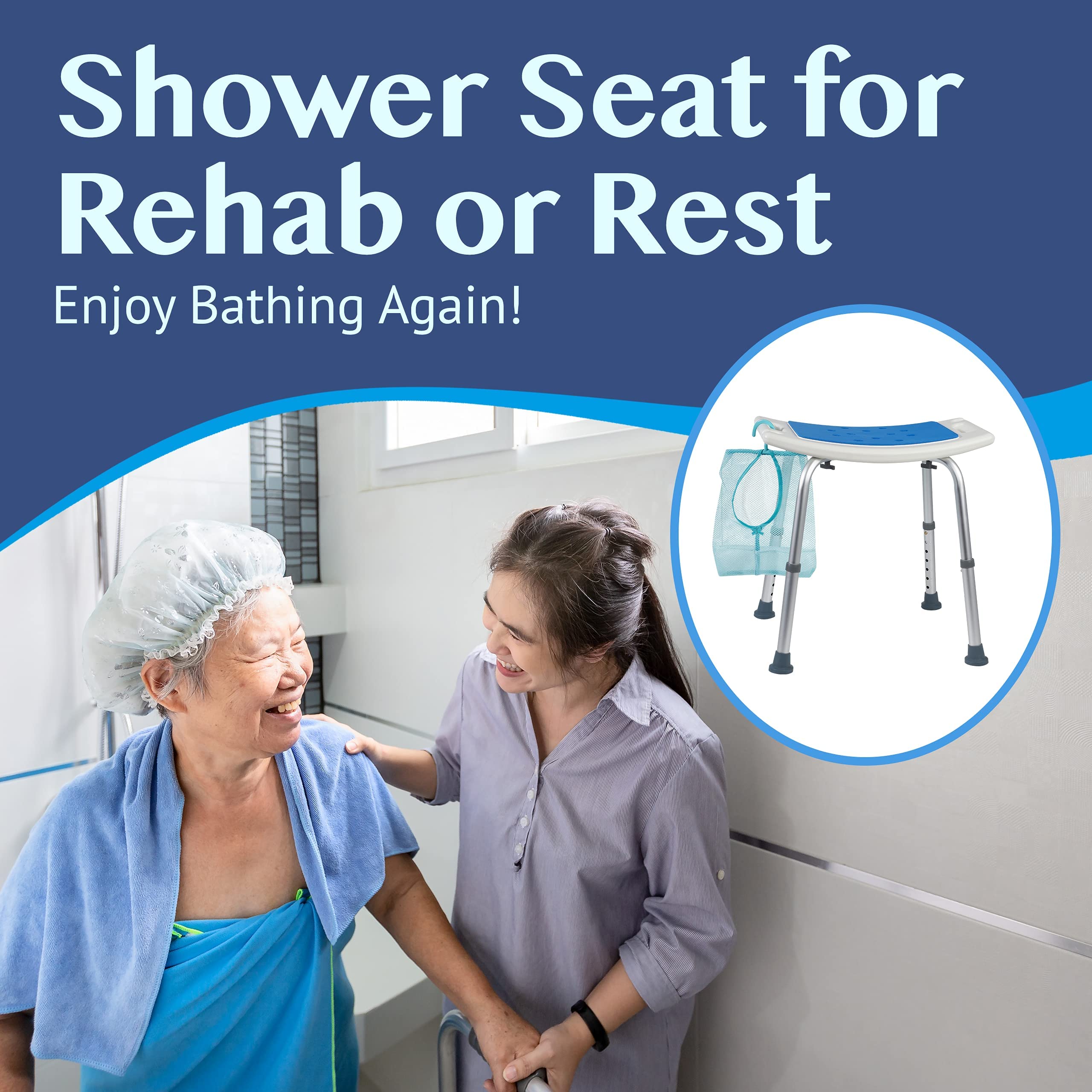 Medokare Shower Seat for Inside Shower - Bath Stool, Medical Shower Chairs for Seniors, Elderly, Handicap & Disabled - Adjustable Support Shower Bench w/Handles for Bathtub