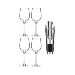 Riedel Wine Series Viognier/Chardonnay Glass, Set of 4 Bundle with Wine Pourer and Stopper (3 Items)