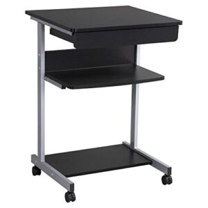 yaheetech mobile lectern podium rolling standing up desk for reading - laptop stand w/tilted top board & edge stopper