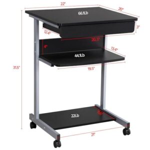 Yaheetech Mobile Lectern Podium Rolling Standing up Desk for Reading - LapTop Stand w/Tilted Top Board & Edge Stopper