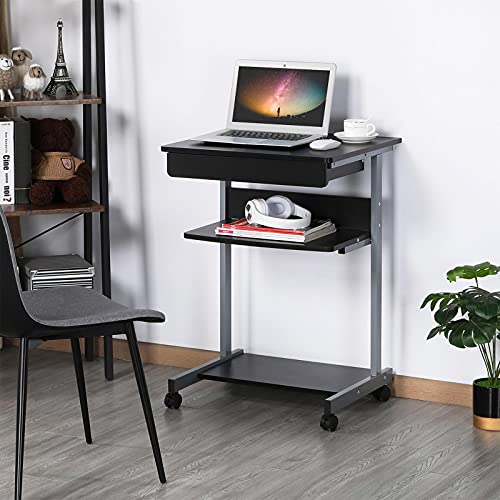 Yaheetech Mobile Lectern Podium Rolling Standing up Desk for Reading - LapTop Stand w/Tilted Top Board & Edge Stopper