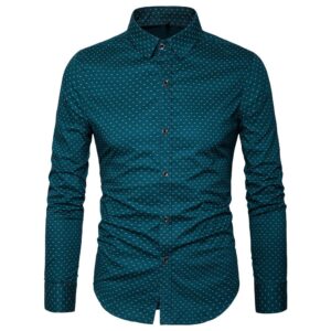 muse fath men’s printed dress shirt-cotton casual long sleeve shirt- button down point collar shirt-green-xl