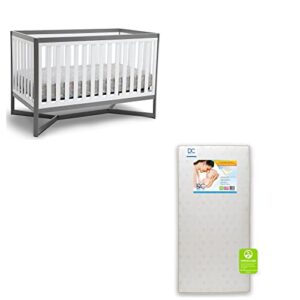 Delta Children Tribeca 4-in-1 Convertible Crib, White/Grey with Twinkle Stars Crib & Toddler Mattress