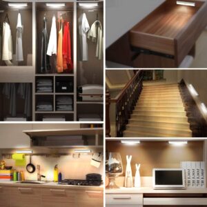 Wireless Motion Sensor Cabinet Lights 10-LED USB Rechargeable Closet Lights LED Under Cabinet Lighting for Wardrobe/Drawer/Stairs/Cupboard/Counter/Pantry/Stairs,Stick On Anywhere,2 Pack,White Light