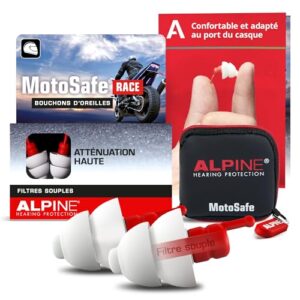 alpine motosafe race - motorcycle ear plugs for wind noise reduction - 20db - motorcycle hearing protection - ultra soft comfortable motorcycle hearing protection - 1 pair