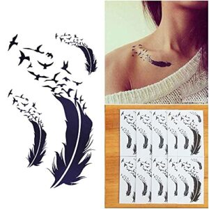 cokohappy 10 sheets tiny temporary tattoo feather bird for men women