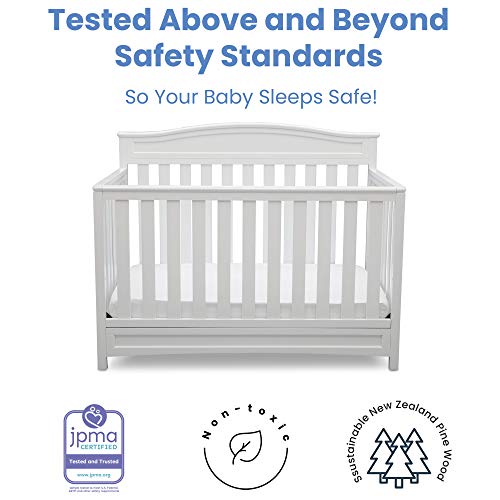 Delta Children Emery 4-in-1 Crib, White with Twinkle Stars Crib & Toddler Mattress