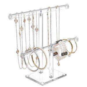 mooca deluxe clear acrylic jewelry organizer, 2 tier t-bar bracelet holder, acrylic necklace holder, jewelry holder, jewelry organizer stand, premium quality with enhanced transparency