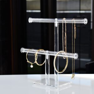 MOOCA Deluxe Clear Acrylic Jewelry Organizer, 2 Tier T-Bar Bracelet Holder, Acrylic Necklace Holder, Jewelry Holder, Jewelry Organizer Stand, Premium Quality with Enhanced Transparency