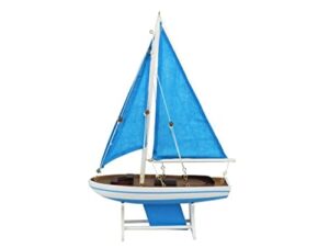 handcrafted nautical decor wooden it floats 12" - light blue wtih light blue sails floating sailboat model