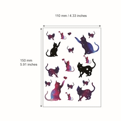 SanerLian Cat Cartoon Temporary Tattoo Sticker Waterproof Dog Watercolor Hand Arm Shoulder Body Art 15X11cm Set of 2 (SF3129)