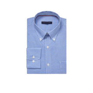 Tommy Hilfiger Men's Dress Shirt Regular Fit Non Iron Gingham, English Blue, 16.5" Neck 34"-35" Sleeve