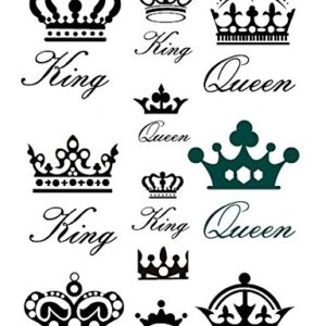 SanerLian Waterproof Temporary Fake Tattoo Stickers Classic King Queen Crown Design Set of 2