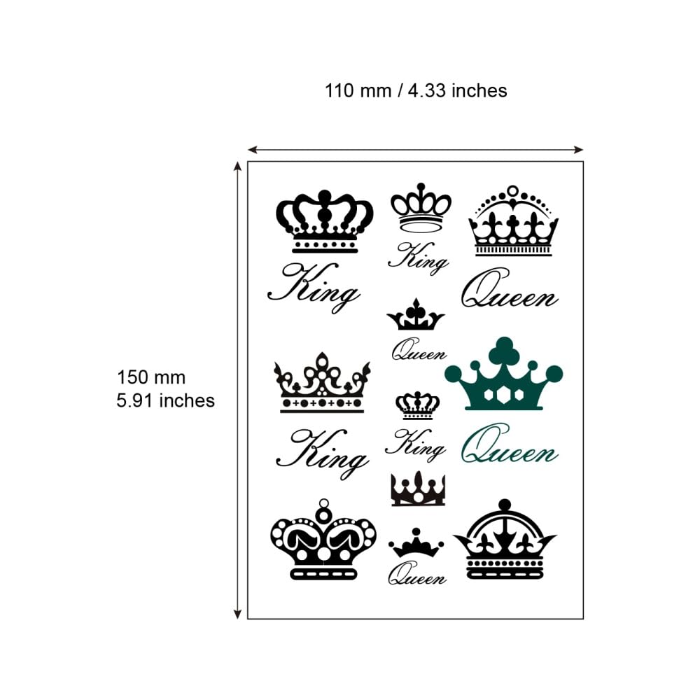 SanerLian Waterproof Temporary Fake Tattoo Stickers Classic King Queen Crown Design Set of 2