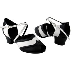 Very Fine Dance Shoes - Ladies Practice, Cuban Low Heel, Waltz Ballroom Dance Shoes - C6035-1.6-inch Heel and Foldable Brush Bundle - Black Leather - White Leather - 6.5