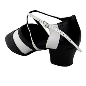 Very Fine Dance Shoes - Ladies Practice, Cuban Low Heel, Waltz Ballroom Dance Shoes - C6035-1.6-inch Heel and Foldable Brush Bundle - Black Leather - White Leather - 6.5